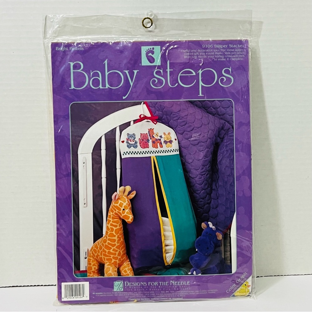 Baby Steps Cross Stitch Kit 9106 Diaper Stacker 13.5”x26” Vintage